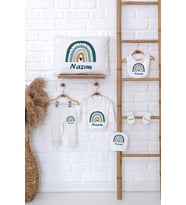 Pia Baby Premium %100 Pamuk İsme Özel Erkek Bebek Hediye Seti Zıbın Yastık Kılıfı 5092-06 (Ekru)