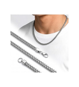 Köşeli Hasır Örgü Erkek Çelik Kolye - 4x4mm 55cm Gümüş 4227ECK021