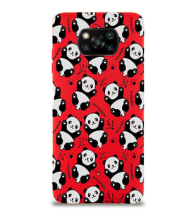 Xiaomi Poco X3 Uyumlu Lansman Kılıf Panda Tasarımlı İçi Kadife Kapak-Kırmızı (Şeffaf)