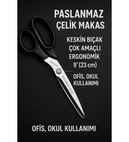 Taksun Paslanmaz Çelik Makas, GL120, Keskin Bıçak, Ofis, Okul Kullanımı, Çok Amaçlı, Dayanıklı Vidalı Yapı, Ergonomik, Hassas Kağıt, Karton, Kumaş Kesimi, Profesyonel Terzi Makası, 9"