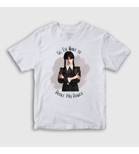 Presmono Unisex Çocuk Beyaz Power Wednesday Addams Family Addams Ailesi T-Shirt 366019tt