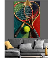 Tenis Raket Topu Dekoratif Kanvas - Mdf Ahşap Tablo