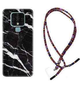 Tecno Camon 16 18P Pova Kılıf Boyun Asklı Rasta Silikon Siyah Şerit Mermer 1318