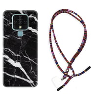 Tecno Camon 16 18P Pova Kılıf Boyun Asklı Rasta Silikon Siyah Şerit Mermer 1318