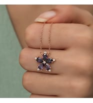 Ametist Taşlı Rose Yıldız Çiçeği Kolye-925 Ayar Gümüş
