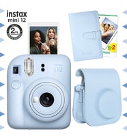 Instax mini 12 Mavi Fotoğraf Makinesi-20'li Film-Laporta Albüm ve Deri Kılıf Seti