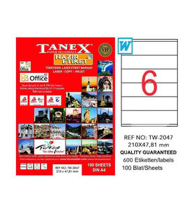 TANEX 2047 LASER ETİKET 210x47.81mm 6x100 600 ADET