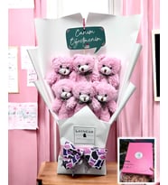 Canım Öğretmenim Öğretmenler Gününe Özel Pembe Peluş Ayıcık Buketi