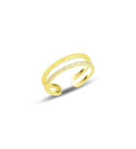 Gümüş altın yaldızlı zirkon taşlı ayarlamalı eklem yüzük  SGTL11690GOLD (Rose)