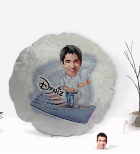 BK Gift Kişiye Özel İsimli Erkek Kaptan Karikatürlü Yuvarlak Dekoratif Kırlent Yastık-2