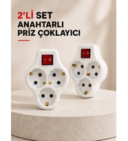 Anahtarlı 3 Çıkışlı Priz Çoğaltıcı Ev Ofis İçin Kablosuz 2 li Avantajlı Set