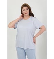 pilelistore- Kadın Büyük Beden Kısa Kol Penye Pijama Takımı Mavi