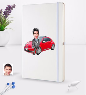 BK Gift Kişiye Özel Plakalı Erkek Volkswagen Beetle Karikatürlü Beyaz Termo Deri Defter 16x24cm Model 1