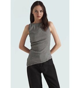 Asimetrik Kolsuz Örme Bluz Jakarlı Dokuma Polyester Kumaş Rahat Kullanım (Siyah)
