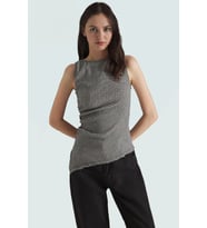 Asimetrik Kolsuz Örme Bluz Jakarlı Dokuma Polyester Kumaş Rahat Kullanım (Siyah)