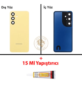 Samsung Galaxy S24 Sarı Renk Lensli Arka Kapak + B7000 Yapıştırıcı Arka Cam Batarya Kapağı Pil Kapağı Lazer Kesim Back Cover Galaxy S24 Uyumlu