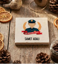 Kişiye Özel Erkek Polis Bardak Altlığı Polis Günü Hediyesi (Krem)