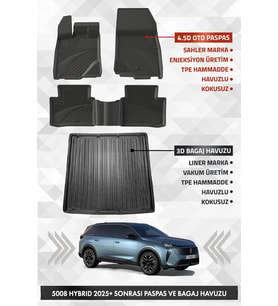 Peuegot 5008 Mild Hybrid 2024 Sonrası Uyumlu 4.5D Premium Havuzlu Oto Paspas ve Liner Bagaj Havuzu