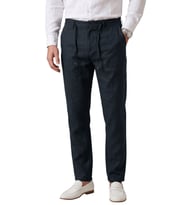 DeepSEA Lacivert Slim Fit Likralı Keten Dokulu Lastikli Belli İpli Yazlık Erkek Pantolon 2603001