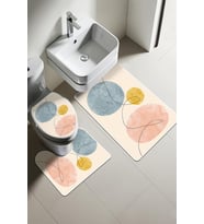Modern Desenli Dijital Baskı 3’lü Banyo Paspas Takımı Yıkanabilir Kaymaz Tabanlı Klozet Takımı KLZ0005 (Çok Renkli)