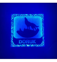 Kişiye Özel Tasarım Kurt Temalı Led Ahşap Gece Lambası ( Canlı Anılar )