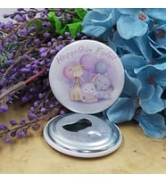 15 Adet Mor Konsept Koz Bebek  Konsept Baskılı Bebek Şekeri Metal Magnet Açacak 58 mm-