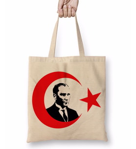 Mustafa Kemal Atatürk Türk Bayrağı Bez Çanta Uzun Saplı