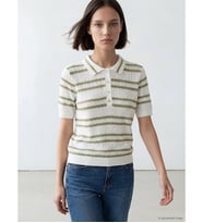 LCW Comfort Yeşil Polo Yaka Çizgili Kadın Triko Kazak