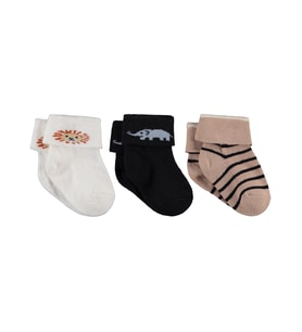Civil Baby Kıvrık Üst Desenli 3'lü 6-18 Ay Bebek Erkek Çorap Set - Standart