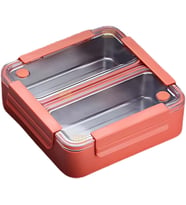 Bento 1100ml Lunchbox Tek Katlı 2 Bölmeli Paslanmaz Çelik Sefer Tası Yemek Kutusu (Açık Kırmızı)