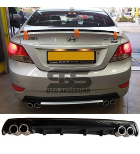 Hyundai Accent Blue Difüzör Arka Tampon Eki 4 Egzoz Çıkışlı Siyah Lüx Tip
