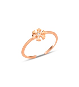 Gümüş rose zirkon taşlı alttan ayarlanabilir kar tanesi yüzük SGTL12224ROSE