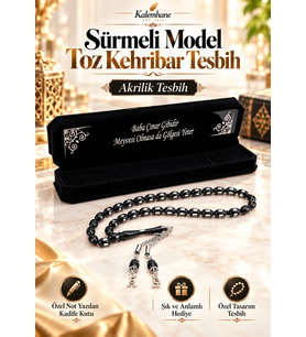 Kişiye Özel Kadife Kutulu Tesbih Sürmeli Model Toz Kehribar ( Akrilik )