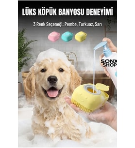 Şampuan Hazneli Kedi Köpek Yıkama Fırçası - Silikon Masaj Tarağı ve Evcil Hayvan Banyo Aparatı