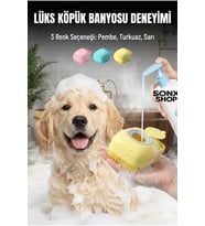 Şampuan Hazneli Kedi Köpek Yıkama Fırçası - Silikon Masaj Tarağı ve Evcil Hayvan Banyo Aparatı
