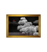 Soyut Ağaçlar Motifli Kanvas Tablo 80 x 110 cm Gold Çerçeve