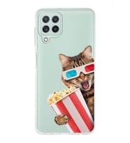 PrintiFy Samsung Galaxy M22 ile Uyumlu 1mm Slim Fit Kedi 1 050b Baskılı Şeffaf  Kılıf
