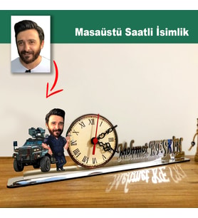 Karikatür Erkek Özel Harekat Polisi Model Masaüstü Saatli İsimlik MSİ56