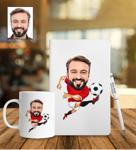 Kişiye Özel Süper Futbolcu  Karikatür Defter Kalem Kupa Set 93
