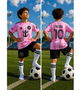 Inter Miami Lionel Messi 25/26 Yeni Sezon Deplasman Pembe Siyah Çocuk Forması 4 Lü Set Forma+Şort+Çorap+Bileklik