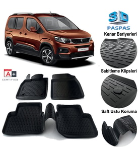 Peugeot Rifter Havuzlu 3D Paspas Niken Siyah