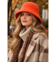 Kadın Premium Cloche Şapka Kışlık Boho Bucket Hat - Orange (Turuncu)