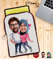 BK Gift Kişiye Özel Sevgililer Karikatürlü Taşınabilir Koruyucu Tablet Kılıfı & Organizer Çanta - Bordo-58