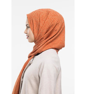JAKAR Desen Jakarlı Modal Seri Şal Eşarp Askısı ile Birlikte 75x200 cm Turuncu-7