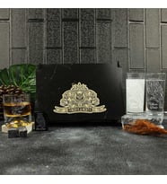 Ahşap Kutulu Baykuş Figürlü Kişiye Özel Rakı, Çakmak ve Taşlı Viski Kadehi Seti