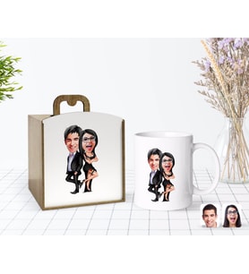 BK Gift Kişiye Özel Ahşap Kutuda Sevgililer Karikatürlü Beyaz Kupa Bardak-6