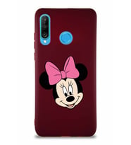Huawei P30 Lite Soft Premier Kapak Minnie Mouse-C Tasarımlı Silikon Kılıf - Mürdüm (Şeffaf)