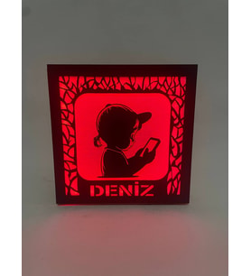 Kişiye Özel Işıklı Ahşap Dekoratif Gece Lambası  Kırmızı