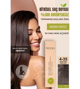 Renna AMONYAKSIZ Bitkisel Yıpranmış Saçlar İçin Saç Boyası 4-35 KESTANE DORE AKAJU 60ml