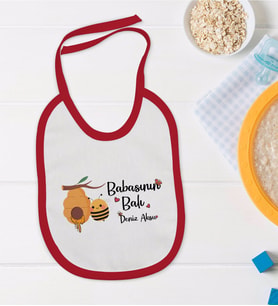 BK Kids Kişiye Özel Babasının Balı Tasarımlı Kırmızı Bebek Mama Önlüğü-1